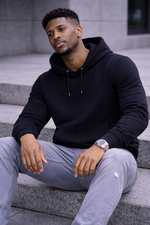 The Essential Hoodie – Black Minimal Hoodie (Relaxed Fit)