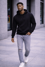 The Essential Hoodie – Black Minimal Hoodie (Relaxed Fit)