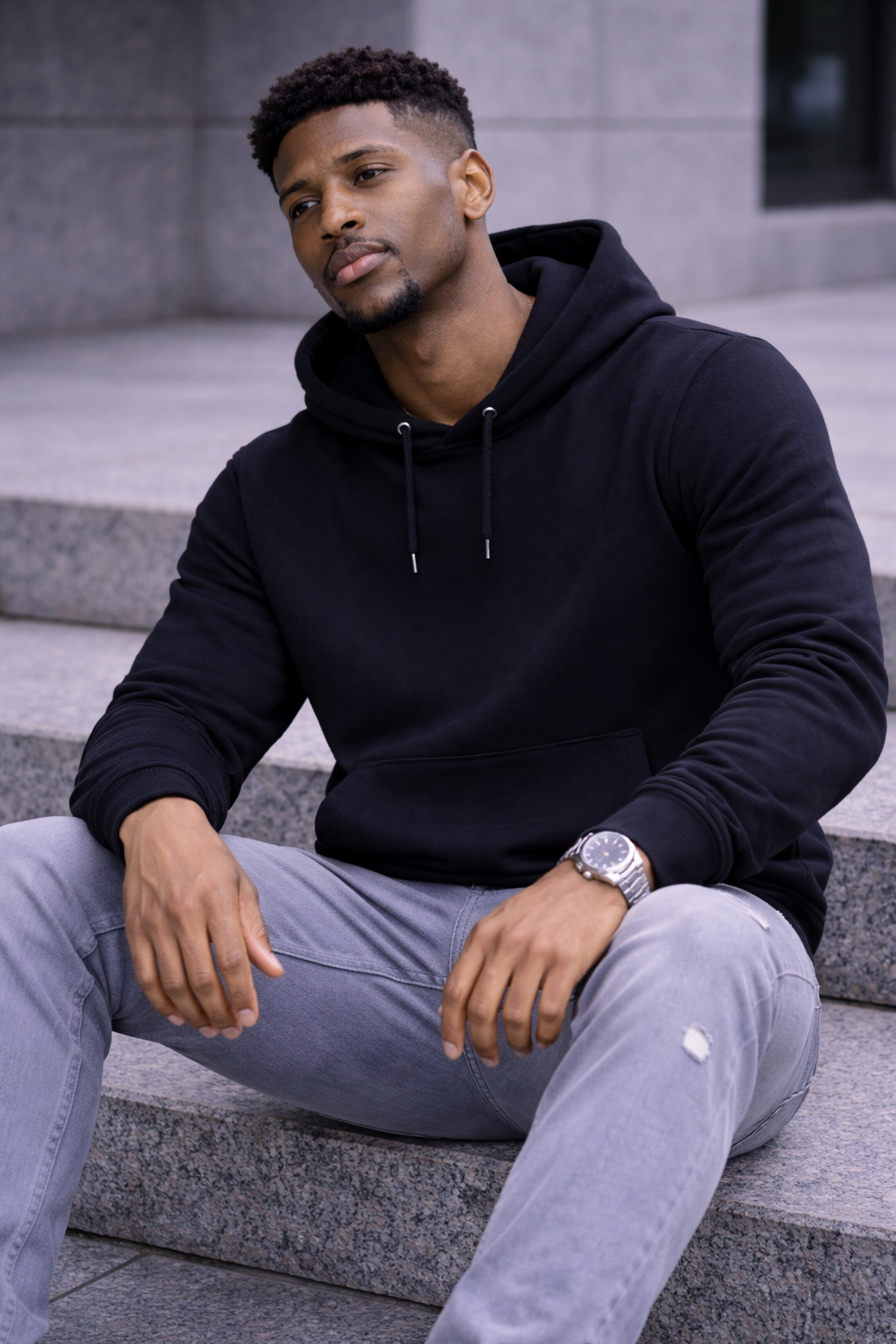 The Essential Hoodie – Black Minimal Hoodie (Relaxed Fit)