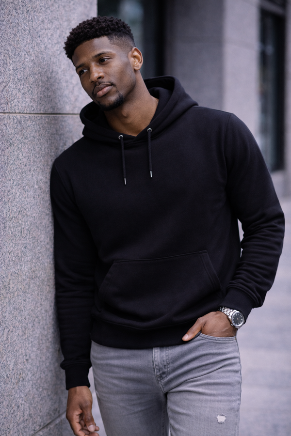 The Essential Hoodie – Black Minimal Hoodie (Relaxed Fit)
